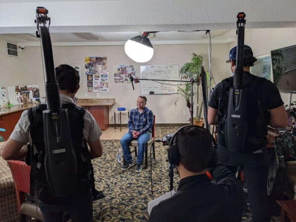 Behind the scenes interview setup for Move-In Multnomah video production in Portland Oregon